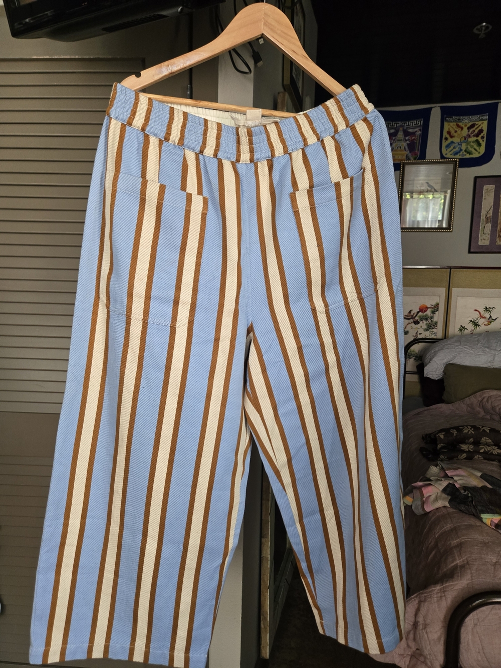 Ace & Jig Blue, White & Brown Striped Wide-Leg Pants
